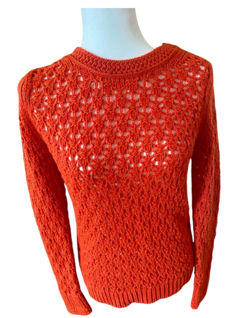 Banana Republic NWOT Wool Alpaca Blend Pointelle Crew Neck Sweater Orange S